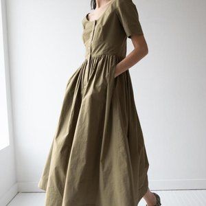 Caron Callahan Indira Dress in Olive Poplin